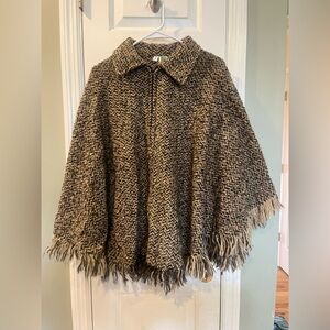 Vintage Branigan Weavers Irish Wool Zip Poncho Cape Fringe One Size b1